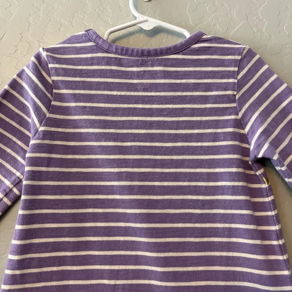 Mini Boden Purple and Cream Striped Dot Pocket Dress
